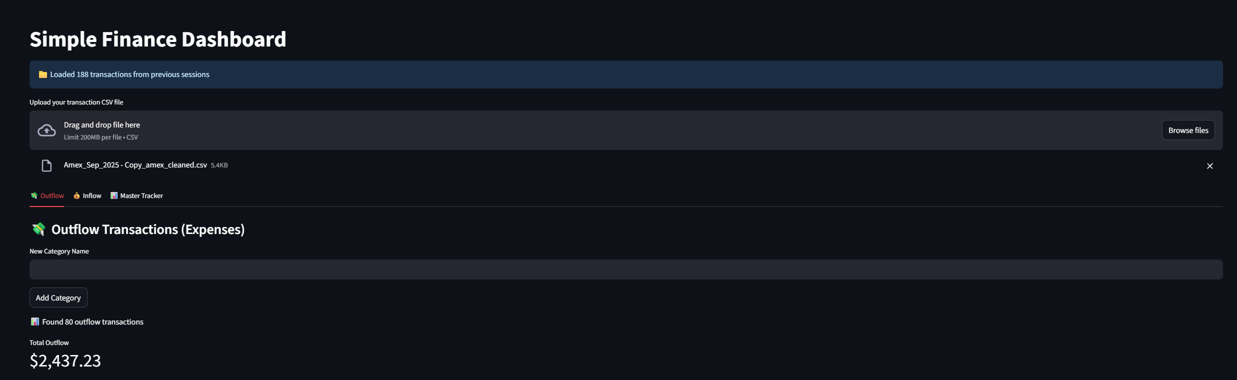Finance Management App Dashboard